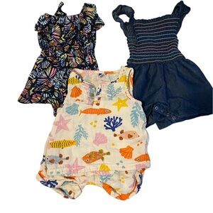3-Piece Girls Short Rompers & Short Set – Size 12 Months